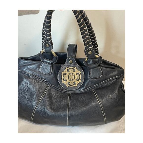 Kate Landry Black Leather Shoulder Bag Buckle Boho Purse - Picture 2 of 11